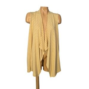 LOGO‎ Lori Goldstein Womens Striped Open Front Waterfall Vest Cardigan Yellow
